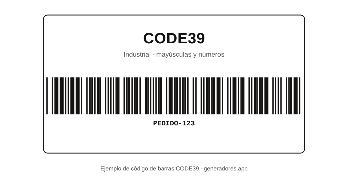Ejemplo de código de barras CODE39 con el contenido en mayúsculas debajo