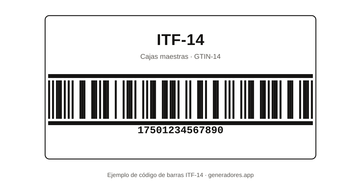 Ejemplo de código de barras ITF-14 con sus 14 dígitos debajo de las barras