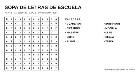 Sopa de letras de escuela para imprimir