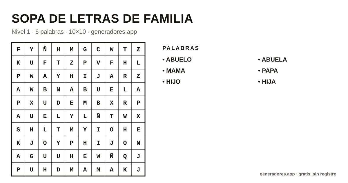 Sopa de letras de familia para imprimir