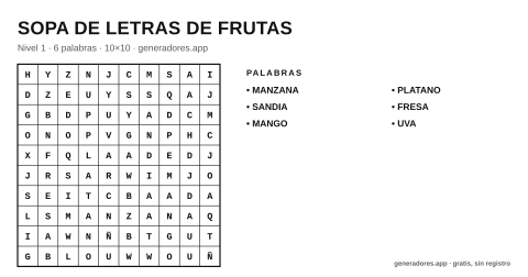 Sopa de letras de frutas para imprimir