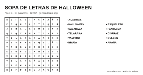 Sopa de letras de halloween para imprimir