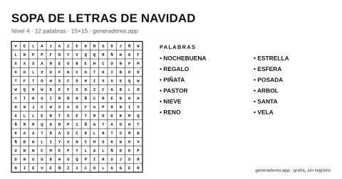 Sopa de letras de navidad para imprimir
