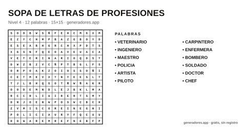 Sopa de letras de profesiones para imprimir